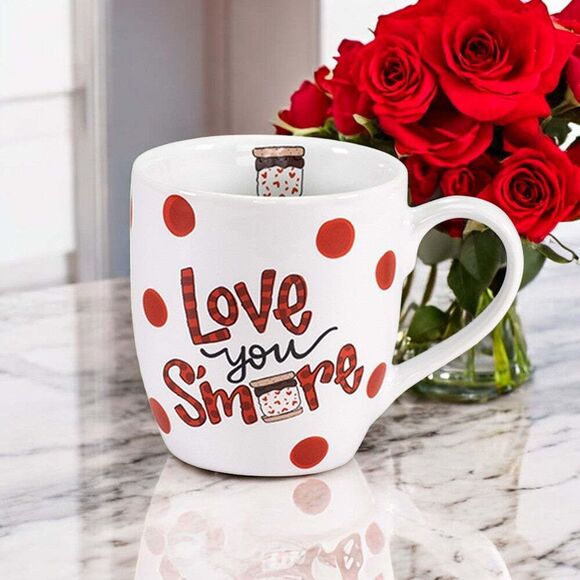 Love You S'more Ceramic Red Polka Dot Coffee Mug Valentines Day - Picture 2 of 4